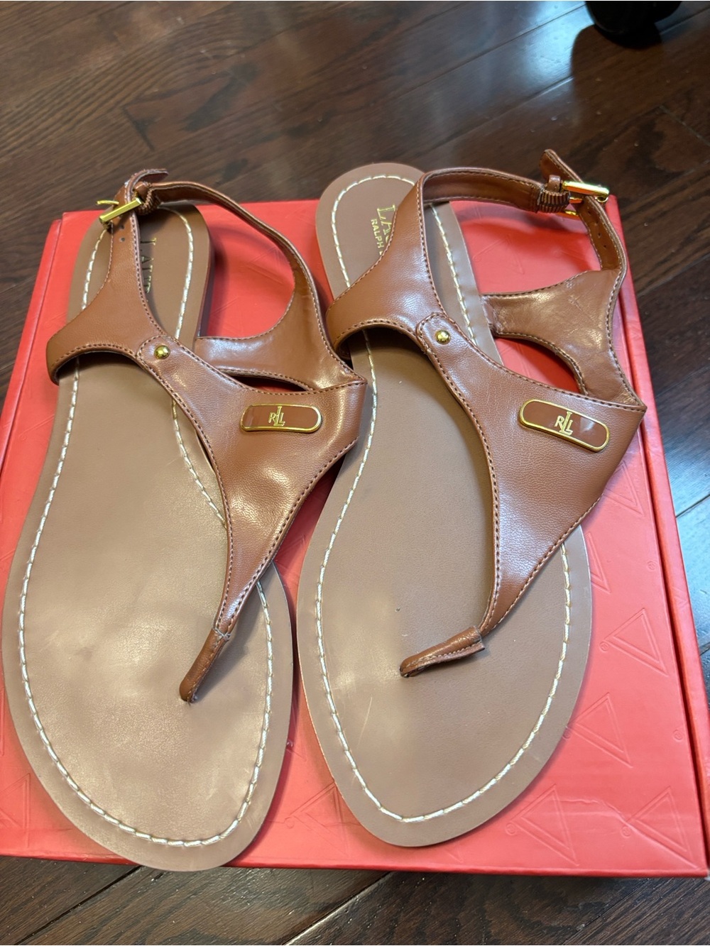 Ralph Lauren Patsi Thong Sandals with Gold Accent
